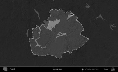 powiat piski. Polonya 'nın idari bölgesi kararmış bir gri tonlama yükseklik haritasına vurgulandı ve özetlendi