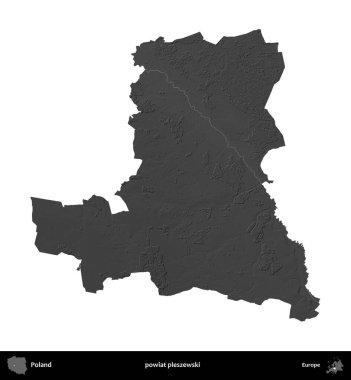 powiat pleszewski. Polonya 'nın idari bölgesi gri ölçekli yükseklik haritasında beyaza izole edildi