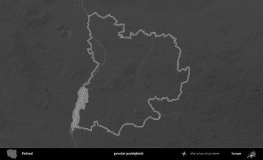 powiat poddebicki. Polonya 'nın idari bölgesini gri ölçekli bir yükseklik haritasında özetledim
