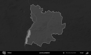 powiat poddebicki. Polonya 'nın idari bölgesi kararmış bir gri tonlama yükseklik haritasına vurgulandı ve özetlendi
