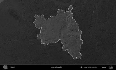 gmina Polanow. Polonya 'nın idari bölgesi kararmış bir gri tonlama yükseklik haritasına vurgulandı ve özetlendi