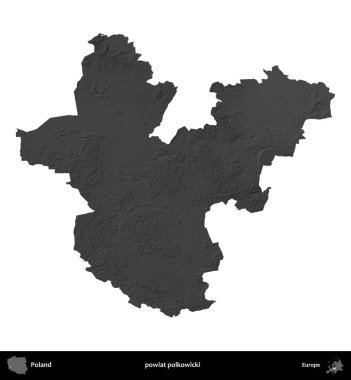 powiat polkowicki. Polonya 'nın idari bölgesi gri ölçekli yükseklik haritasında beyaza izole edildi