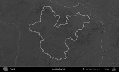 powiat polkowicki. Polonya 'nın idari bölgesini gri ölçekli bir yükseklik haritasında özetledim