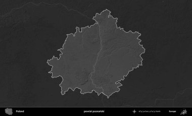 powiat poznanski. Polonya 'nın idari bölgesi kararmış bir gri tonlama yükseklik haritasına vurgulandı ve özetlendi