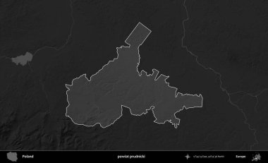 powiat prudnicki. Polonya 'nın idari bölgesi kararmış bir gri tonlama yükseklik haritasına vurgulandı ve özetlendi