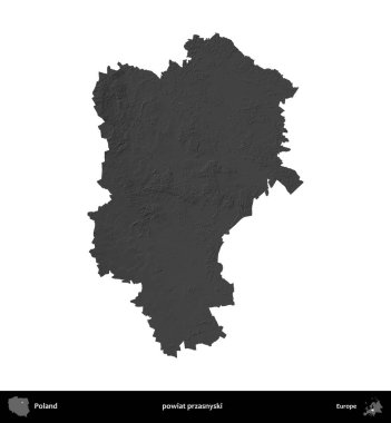 powiat przasnyski. Polonya 'nın idari bölgesi gri ölçekli yükseklik haritasında beyaza izole edildi
