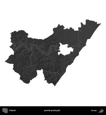 powiat przemyski. Polonya 'nın idari bölgesi gri ölçekli yükseklik haritasında beyaza izole edildi