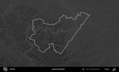 powiat przemyski. Polonya 'nın idari bölgesini gri ölçekli bir yükseklik haritasında özetledim
