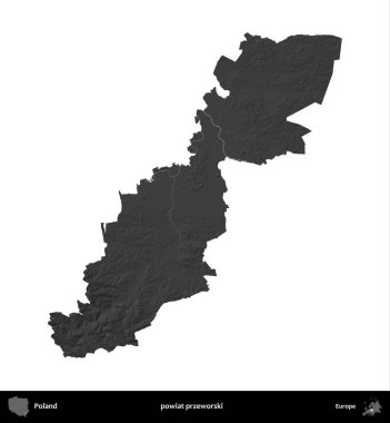 powiat przeworski. Polonya 'nın idari bölgesi gri ölçekli yükseklik haritasında beyaza izole edildi