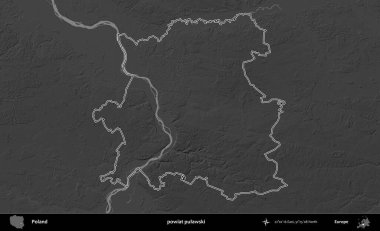 powiat pulawski. Polonya 'nın idari bölgesini gri ölçekli bir yükseklik haritasında özetledim