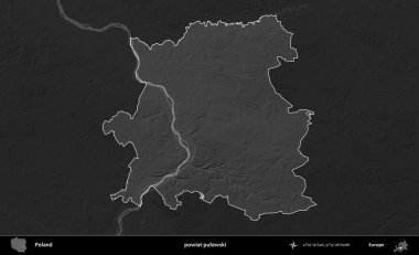 powiat pulawski. Polonya 'nın idari bölgesi kararmış bir gri tonlama yükseklik haritasına vurgulandı ve özetlendi