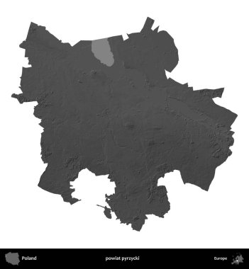 powiat pyrzycki. Polonya 'nın idari bölgesi gri ölçekli yükseklik haritasında beyaza izole edildi