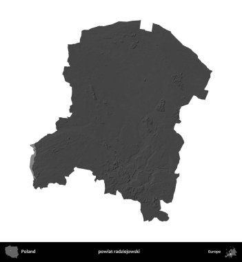 powiat radziejowski. Polonya 'nın idari bölgesi gri ölçekli yükseklik haritasında beyaza izole edildi