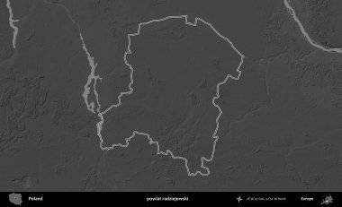 powiat radziejowski. Polonya 'nın idari bölgesini gri ölçekli bir yükseklik haritasında özetledim