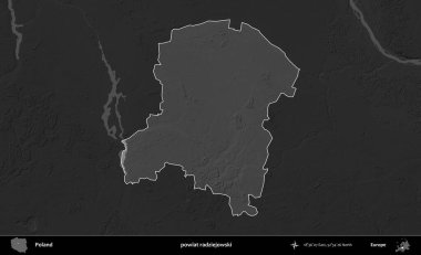 powiat radziejowski. Polonya 'nın idari bölgesi kararmış bir gri tonlama yükseklik haritasına vurgulandı ve özetlendi