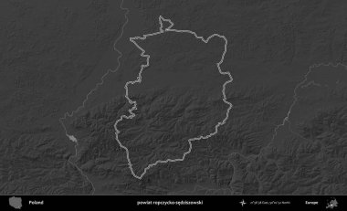 powiat ropczycko-sedziszowski. Polonya 'nın idari bölgesini gri ölçekli bir yükseklik haritasında özetledim