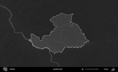 powiat rycki. Polonya 'nın idari bölgesi kararmış bir gri tonlama yükseklik haritasına vurgulandı ve özetlendi