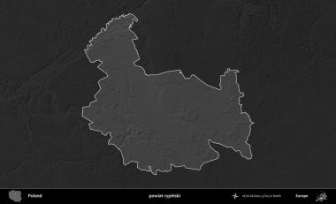 powiat rypinski. Polonya 'nın idari bölgesi kararmış bir gri tonlama yükseklik haritasına vurgulandı ve özetlendi