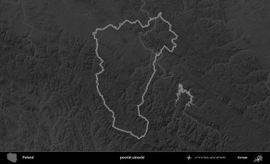 powiat sanocki. Polonya 'nın idari bölgesini gri ölçekli bir yükseklik haritasında özetledim
