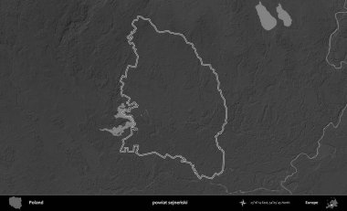 powiat sejnenski. Polonya 'nın idari bölgesini gri ölçekli bir yükseklik haritasında özetledim