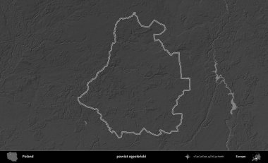 powiat sepolenski. Polonya 'nın idari bölgesini gri ölçekli bir yükseklik haritasında özetledim