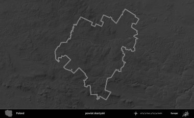 powiat skarzyski. Polonya 'nın idari bölgesini gri ölçekli bir yükseklik haritasında özetledim