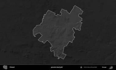 powiat skarzyski. Polonya 'nın idari bölgesi kararmış bir gri tonlama yükseklik haritasına vurgulandı ve özetlendi