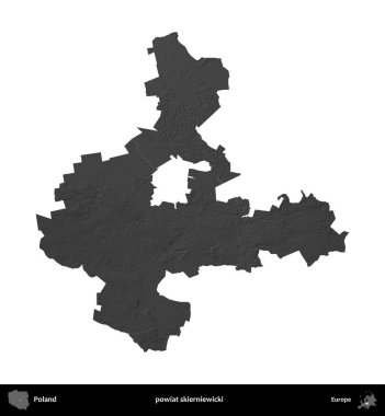powiat skierniewicki. Polonya 'nın idari bölgesi gri ölçekli yükseklik haritasında beyaza izole edildi