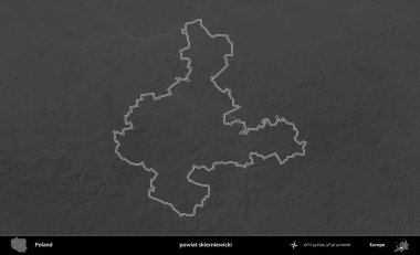 powiat skierniewicki. Polonya 'nın idari bölgesini gri ölçekli bir yükseklik haritasında özetledim