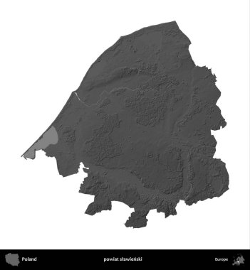 powiat slawienski. Polonya 'nın idari bölgesi gri ölçekli yükseklik haritasında beyaza izole edildi