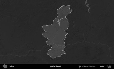 powiat slupecki. Polonya 'nın idari bölgesi kararmış bir gri tonlama yükseklik haritasına vurgulandı ve özetlendi