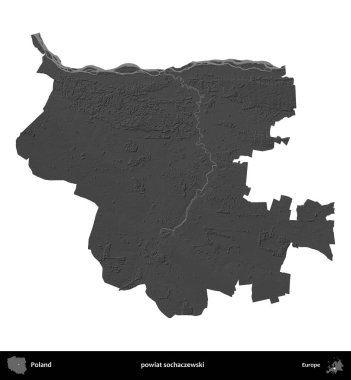 powiat sochaczewski. Polonya 'nın idari bölgesi gri ölçekli yükseklik haritasında beyaza izole edildi