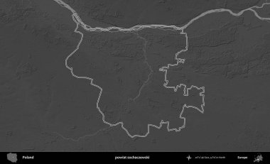 powiat sochaczewski. Polonya 'nın idari bölgesini gri ölçekli bir yükseklik haritasında özetledim