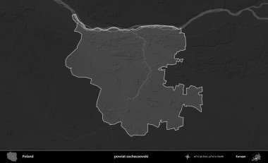 powiat sochaczewski. Polonya 'nın idari bölgesi kararmış bir gri tonlama yükseklik haritasına vurgulandı ve özetlendi