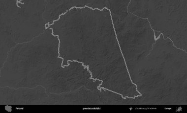powiat sokolski. Polonya 'nın idari bölgesini gri ölçekli bir yükseklik haritasında özetledim