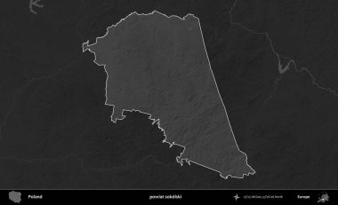 powiat sokolski. Polonya 'nın idari bölgesi kararmış bir gri tonlama yükseklik haritasına vurgulandı ve özetlendi