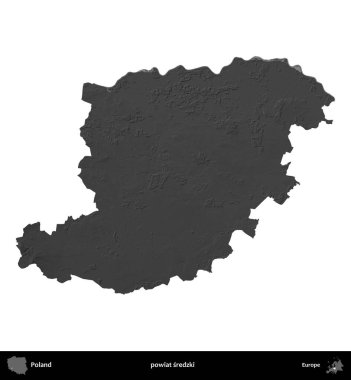 powiat sredzki. Polonya 'nın idari bölgesi gri ölçekli yükseklik haritasında beyaza izole edildi
