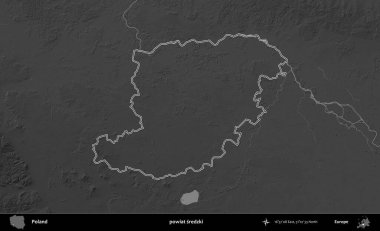 powiat sredzki. Polonya 'nın idari bölgesini gri ölçekli bir yükseklik haritasında özetledim