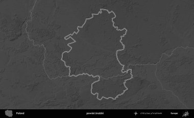 powiat sredzki. Polonya 'nın idari bölgesini gri ölçekli bir yükseklik haritasında özetledim