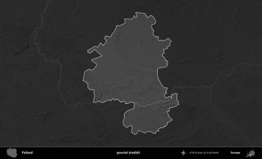 powiat sredzki. Polonya 'nın idari bölgesi kararmış bir gri tonlama yükseklik haritasına vurgulandı ve özetlendi
