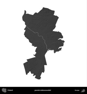 powiat stalowowolski. Polonya 'nın idari bölgesi gri ölçekli yükseklik haritasında beyaza izole edildi