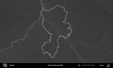 powiat stalowowolski. Polonya 'nın idari bölgesini gri ölçekli bir yükseklik haritasında özetledim