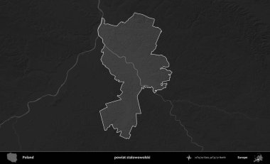 powiat stalowowolski. Polonya 'nın idari bölgesi kararmış bir gri tonlama yükseklik haritasına vurgulandı ve özetlendi