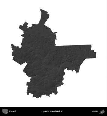 powiat starachowicki. Polonya 'nın idari bölgesi gri ölçekli yükseklik haritasında beyaza izole edildi