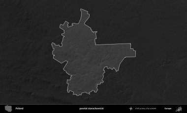 powiat starachowicki. Polonya 'nın idari bölgesi kararmış bir gri tonlama yükseklik haritasına vurgulandı ve özetlendi