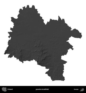 powiat strzelinski. Polonya 'nın idari bölgesi gri ölçekli yükseklik haritasında beyaza izole edildi