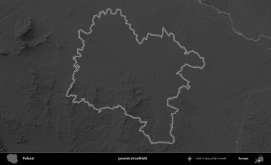 powiat strzelinski. Polonya 'nın idari bölgesini gri ölçekli bir yükseklik haritasında özetledim