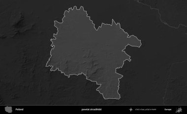 powiat strzelinski. Polonya 'nın idari bölgesi kararmış bir gri tonlama yükseklik haritasına vurgulandı ve özetlendi