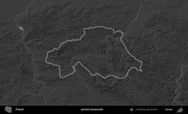 powiat strzyzowski. Polonya 'nın idari bölgesini gri ölçekli bir yükseklik haritasında özetledim