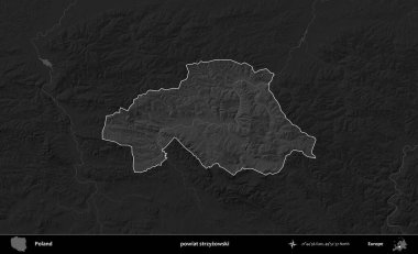 powiat strzyzowski. Polonya 'nın idari bölgesi kararmış bir gri tonlama yükseklik haritasına vurgulandı ve özetlendi